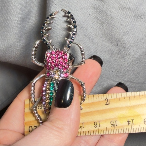 Beetle Brooch Rhinestone Insect Pin 3 inches - Picture 7 of 12